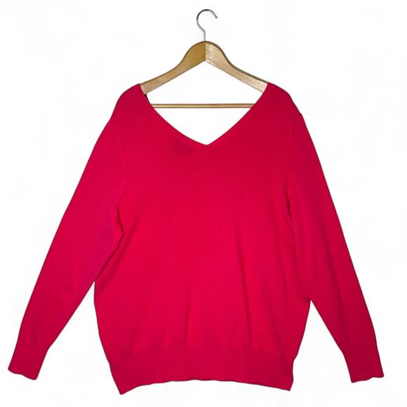 Lane Bryant Women's Long Sleeve V-Neck Sweater Size 18/20 Hot Pink Plus Size - Picture 4 of 8